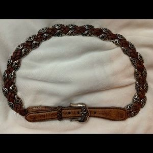 Vintage brown leather belt with Silver Buckle